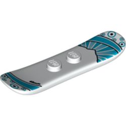 Sports Snowboard Small 2 x 6 with 2 Centered Studs, Medium Azure and Dark Azure Sun-rays and Circles, Black Curved Stripes and Circles and "48mm" Print