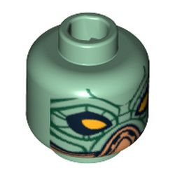 Minifig Head Embo, Dual Sided, Large Yellow Eyes / Black Lines Print [Blocked Open Stud]