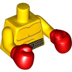 Torso Bare Chest with Body Lines, and Black Boxing Belt Print, Yellow Arms, Red Boxing Gloves