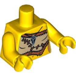 Torso Animal Skin Top with Black and Silver Amulet Print, Yellow Arms and Hands