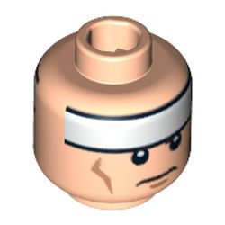 Minifig Head Batman, White Stripe on Forehead and Cheek Lines, Frown / Determined Print