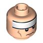 Minifig Head Batman, White Stripe on Forehead and Cheek Lines, Frown / Determined Print