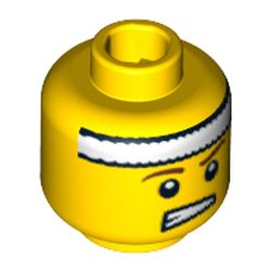 Minifig Head Tennis Ace, Headband White, Brown Eyebrows, Open Mouth Smirk Print [Blocked Open Stud]