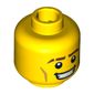 Minifig Head Jungle Boy, Thick Brown Eyebrows, Cheek Lines and Open Mouth Smile Print [Blocked Open Stud]