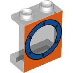 Panel 1 x 2 x 2 with Side Supports - Hollow Studs with Porthole Blue on Orange Background Print