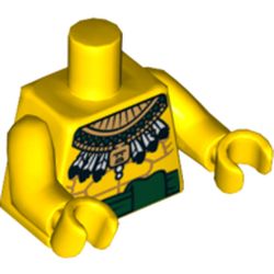 Torso Bare Chest with Muscles, Green Sash and Aztec Feather Necklace Print, Yellow Arms and Hands