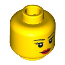 Minifig Head, Thin Eyebrows, Eyelashes, White Pupils, Red Lips Smile Print [Blocked Open Stud]