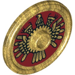 Shield Round with Stud and Raised Rim with Dark Red and Black Aztec Quetzal Print