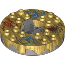 Turntable 6 x 6 Round Pearl Titanium Base Serrated with Blue, Red and Silver Print (Ninjago Spinner)