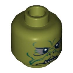 Minifig Head Kithaba, Green Facial Lines Print [Hollow Stud]