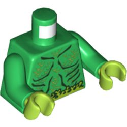 Torso Muscles Outline with Swamp Plants and Scales Print, Green Arms, Lime Hands
