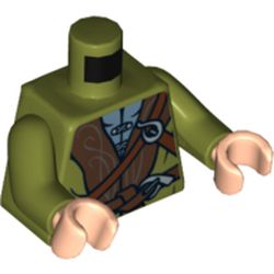 Torso Cloak with Brown Collar and Straps Print (Legolas), Olive Green Arms, Light Nougat Hands