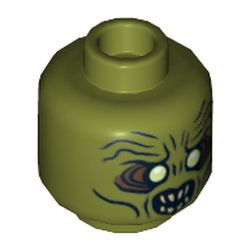 Minifig Head Orc, Dual Sided, White Eyes and Teeth, Wide Eyes / Narrow Eyes Print [Hollow Stud]