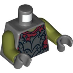 Torso Crude Platemail Armor and Dark Red Shirt Tattered Print (Moria Orc), Olive Green Arms, Dark Bluish Gray Hands