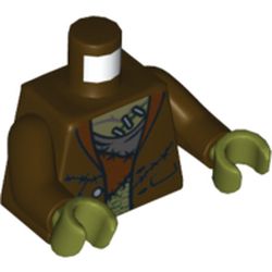 Torso Open Jacket with Stapled Olive Skin and Stitched Vest Print (Frankensteins Monster), Dark Brown Arms, Olive Green Hands