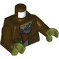 Torso Open Jacket with Stapled Olive Skin and Stitched Vest Print (Frankensteins Monster), Dark Brown Arms, Olive Green Hands