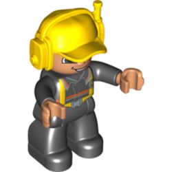 Duplo Figure with Headset and Cap Yellow, and Fireman Overalls Print