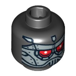 Minifig Head Robot, Silver Plates with Red Eyes Print