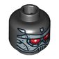 Minifig Head Robot, Silver Plates with Red Eyes Print