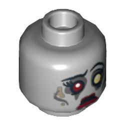 Minifig Head Zombie Bride, Dual Sided, White and Red Eye, Eyelashes and Red Lips, Sad / Determined Print [Hollow Stud]