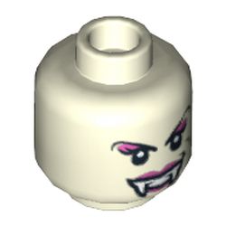 Minifig Head Lady Vampyre, Dual Sided, Fangs, Black Eyes, Arched Eyebrows, Mouth Closed / Mouth Open Print [Hollow Stud]