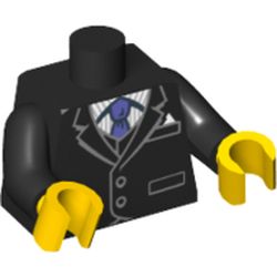 Torso Jacket and Vest over Pinstriped Shirt and Dark Purple Tie Print, Black Arms, Yellow Hands