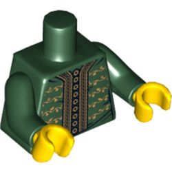 Torso Jacket with Gold Trim, Buttons and Floral Motif Print, Dark Green Arms, Yellow Hands
