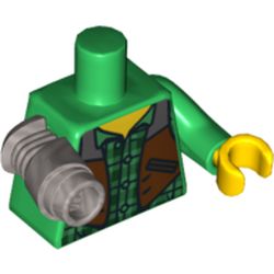 Torso Checkered Shirt and Dark Brown Vest Print (Jack McHammer), Green Left Arm with Yellow Hand, Flat Silver Mech Right Arm