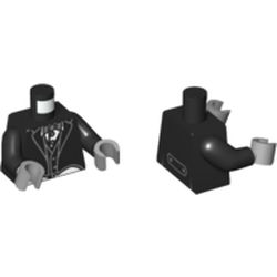 Torso Tailcoat and Vest Formal, White Shirt and Gray Bow Tie Print, Black Arms, Light Bluish Gray Hands