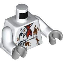 Torso Chef Jacket, Red Scarf and Food Stains Print, White Arms, Light Bluish Gray Hands