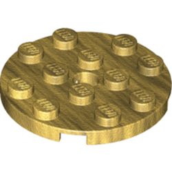 LEGO part 60474 PLATE 4X4 ROUND W. SNAP in Warm Gold/ Pearl Gold