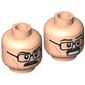 Minifig Head Commissioner James Gordon, Dual Sided Glasses, Brown Moustache, Wrinkles, Mouth Closed / Bared Teeth Print [Hollow Stud]
