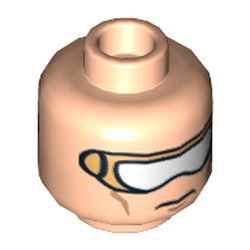 Minifig Head Nova, Gold and White Goggles and Cheek Lines, Mouth Closed / Bared Teeth Print