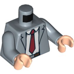 Torso Suit Jacket with White Shirt, Red Tie and Belt Print, Sand Blue Arms, Light Nougat Hands