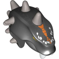 Minifig Head Special, Snake, Thin with Horns Silver, and Orange Scales Print (Skalidor)