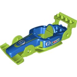 Duplo Toolo Formula Car Chassis Assembly with Blue Top and Number 8 and Octan Logo Print