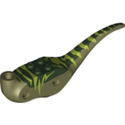 Animal Body Part, Dinosaur, Raptor Body with Dark Green Top with Lime Stripes Print