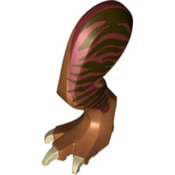 Animal Body Part, Dinosaur, Tyrannosaurus Rex Leg, Left, with Pin, Tan Nails and Dark Brown Stripes on Dark Red Print