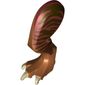 Animal Body Part, Dinosaur, Tyrannosaurus Rex Leg, Left, with Pin, Tan Nails and Dark Brown Stripes on Dark Red Print