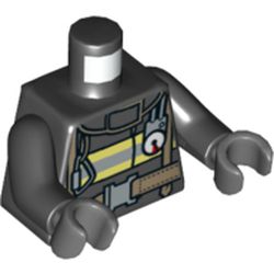 Torso Coat with Reflective Stripes with Utility Belt / Fire Badge on Back Print, Black Arms, Dark Bluish Gray Hands