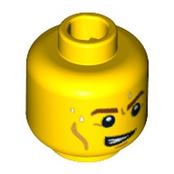 Minifig Head Team GB, Brown Eyebrows, Cheek Lines, Open Mouth on One Side and Drops of Sweat Print [Blocked Open Stud]