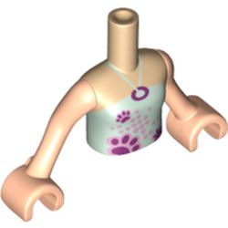 Minidoll Torso Girl with Light Aqua Halter Neck Top with Paw Prints Print, Light Nougat Arms with Hands