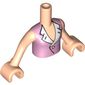 Minidoll Torso Girl with Bright Pink Blouse Top with Open Collar and Button Print, Light Nougat Arms with Hands