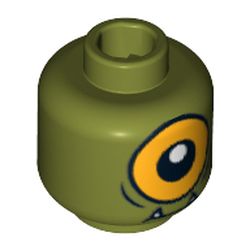 Minifig Head Cyclops, Lower Fangs, Single Orange Eye Open / Eye Half Closed Print