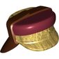 Hat with Neck Protector, Dark Red Top and Gold Flap Print