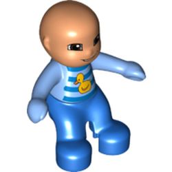 Duplo Figure Baby, Blue and Medium Blue Romper with Stripes and Yellow Duck Print