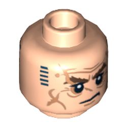 Minifig Head Dwalin the Dwarf, Dual Sided, Bushy Brown Eyebrows, Wrinkles, Stern / Dark Blue Tattoo Print [Hollow Stud]