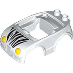 Duplo Car Body with 2 Studs on Back, Yellow Headlights and Zebra Stripes Print