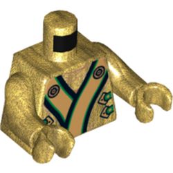 Torso Robe with Black, Green and Gold Sash and Lion Head on Back Print, Pearl Gold Arms and Hands