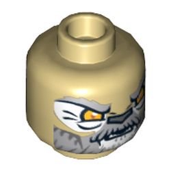 Minifig Head Lagravis, Lion with Orange Eyes and Gray and White Beard Closed Mouth / Open Mouth Print